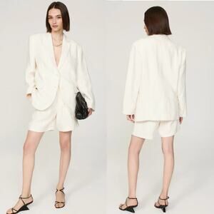 Anine Bing Quinn Blazer 100% Linen In Eggshell Size Small Oversized